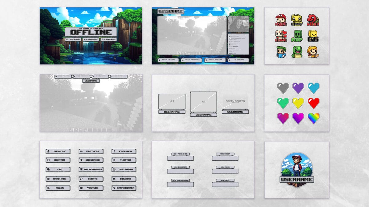Minecraft II – Stream Package | Complete Pixel Overlay Bundle 🧱